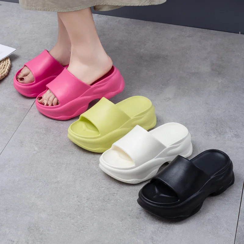 Dikke Zool Eva Slippers Vrouwen Mode Zachte Huis Platform Slippers Één Lijn Outwear Anti Slip Verhoogde Hak Strand Zomer Sandalen