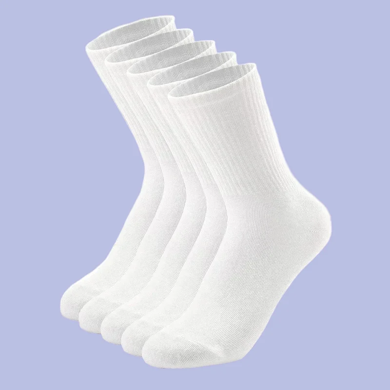 5 Pairs 2024 New Fashion Top Quality Men Black White Comfort Middle Tube Streetwear Soft Breathable Cotton Casual Sports Socks