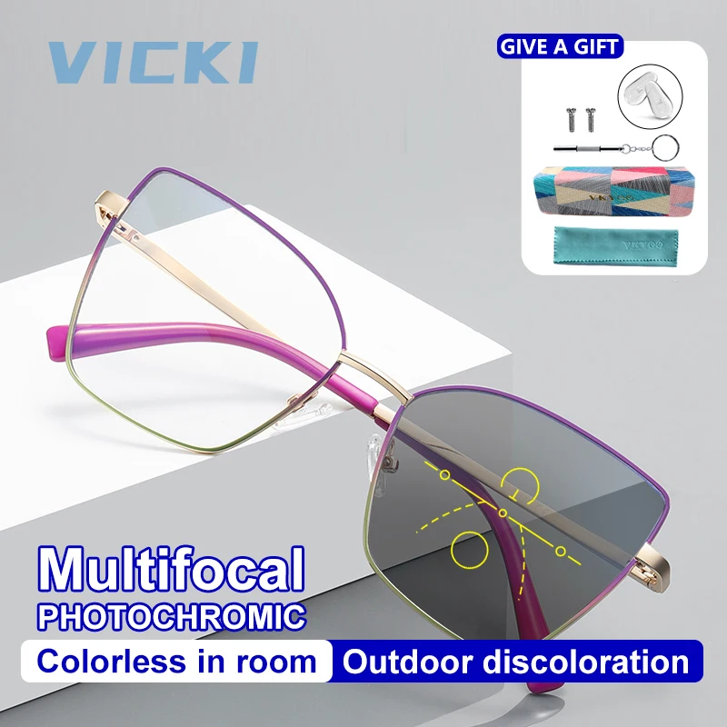 VICKI Butterfly Large Frame Women's Multi-focus Progressive Glasses Fashion Anti-blue Light Personality Glasses PFD3086