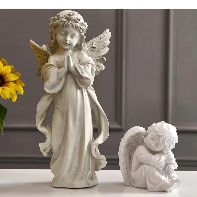 

Resin Statue Sculpture Crafts Home Counter White Angel Decoration Living Room Resin Figure Sculpture Decoration Household Items