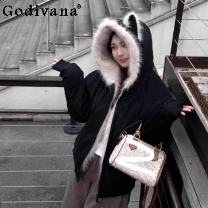 

Женская зимняя новая бархатная утепленная черная куртка с длинными рукавами и капюшоном, свободные модные универсальные пальто для отдыха на каждый день с хлопковой подкладкой