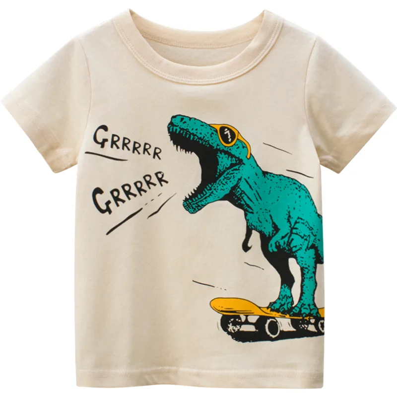 Jumping Meters Children\'s Summer T Shirts Dinosaur Print Hot Selling Short Sleeve Cartoon Toddler Tees Tops Boys Girls Clothing