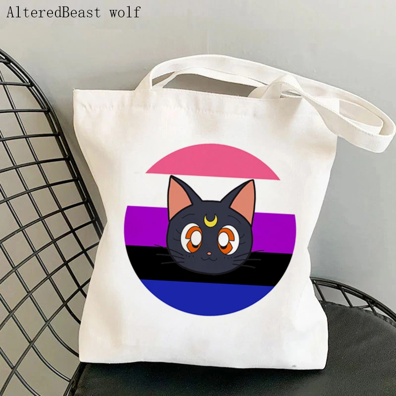 

Женская сумка для покупок Genderfluid Pride Сейлор Meow bag Harajuku, Холщовая Сумка для шоппинга, женская сумка