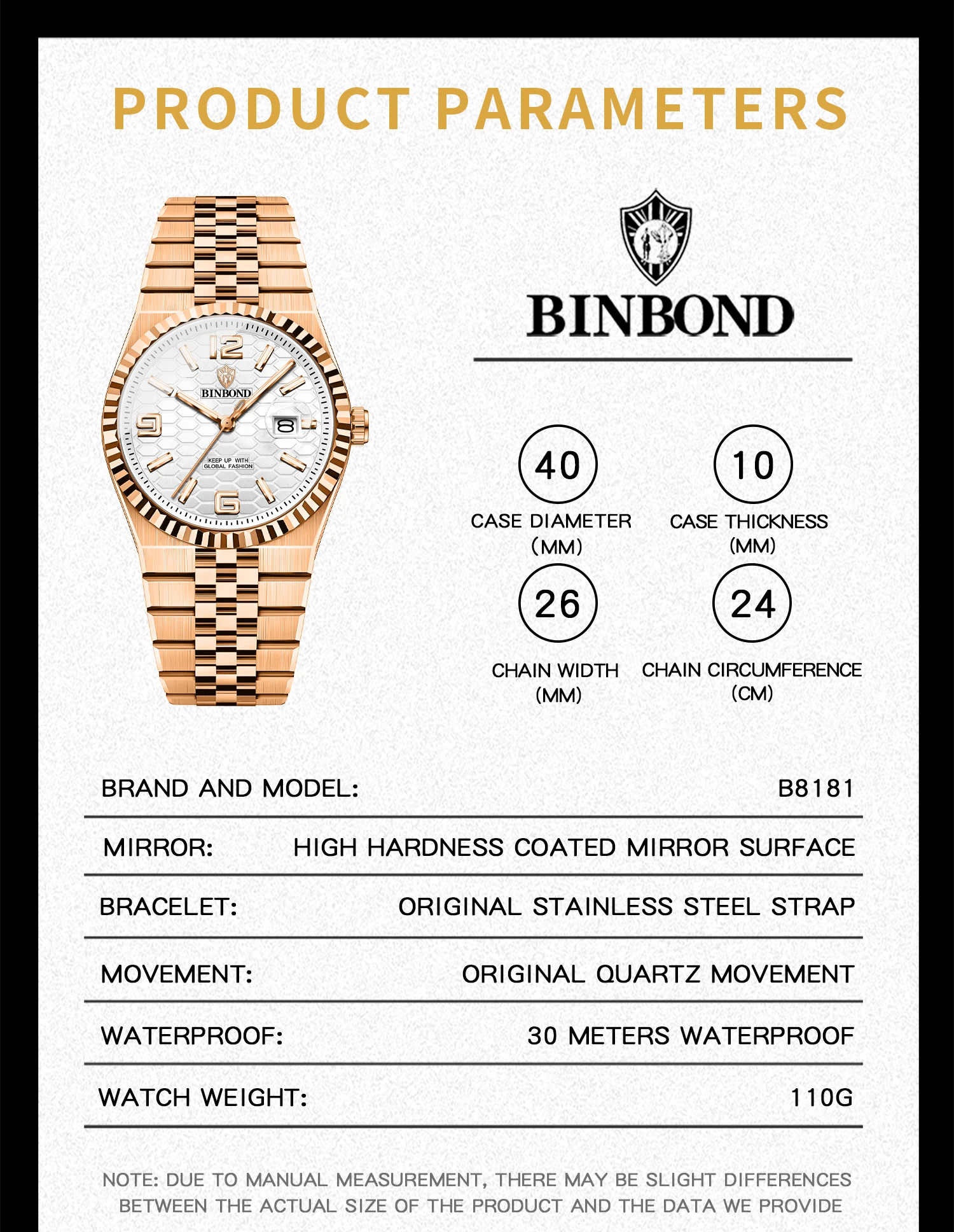 BINBOND B8181 ساعات رجالية العلامة التجارية الفاخرة خط الفولاذ المقاوم للصدأ ساعة كوارتز رجال موضة الأعمال ساعة Relojes Para Hombres #4