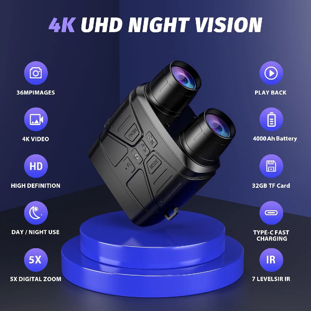 Ultra HD 4K Night Vision Goggles - Adult 36MP Digital Night Vision Goggles, IR Binoculars Outdoor Night Detection Magic