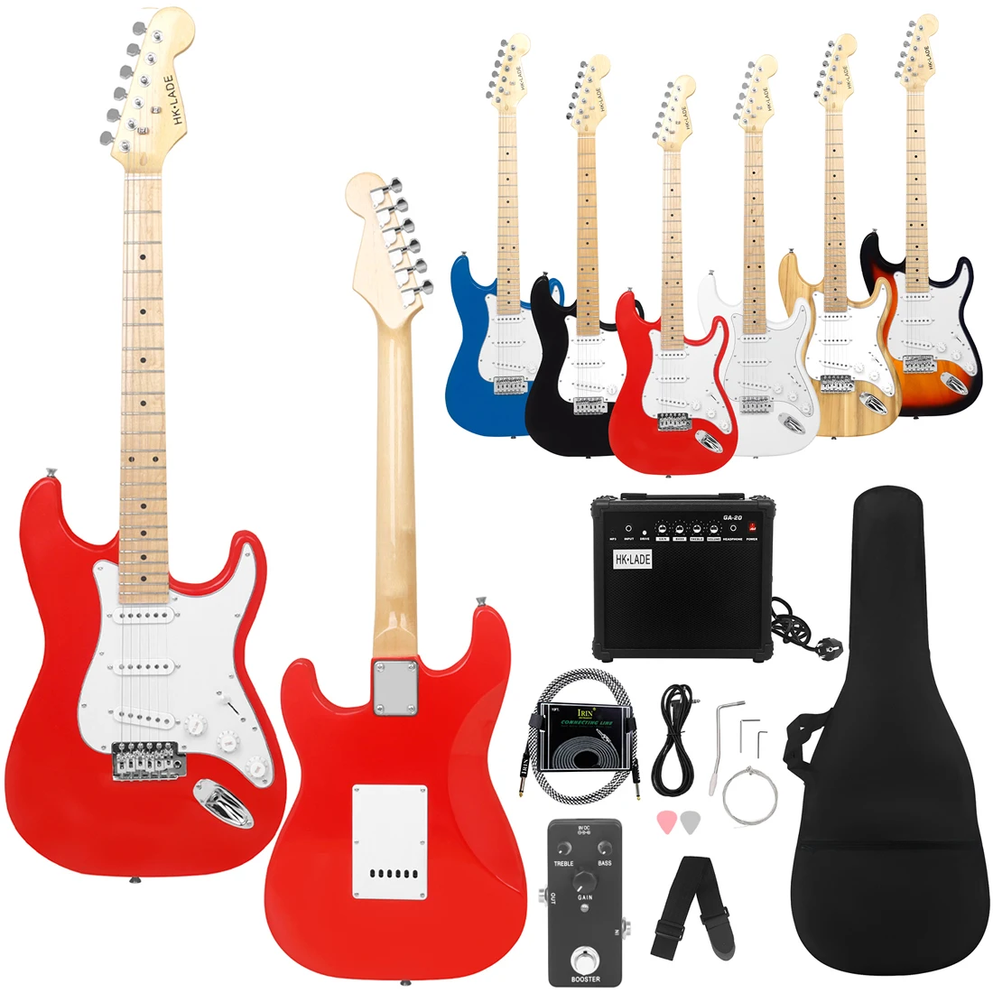 HK-LADE Red ST Electric Guitar Set Maple Fingerboard Electric Guitar Set with Sound Bag Strap Plectrum Strings Amplifier Parts