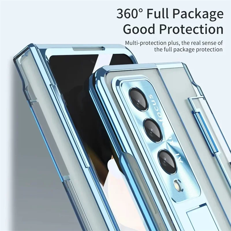 For Samsung Galaxy Z Fold 8Ultra 7 6 5 4 3 One-Piece Plating Transparent Case With Stand Screen Protect Film Shockproof Cover ﻿