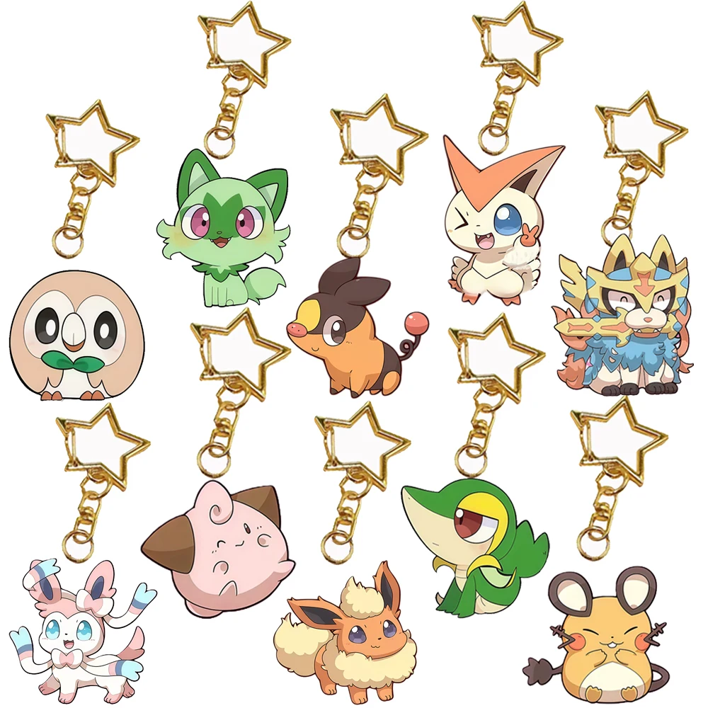 

Акриловый брелок в стиле аниме с героями мультфильмов для Sylveon Rowlet Tepig Clefairy Jigglypuff Bulbasaur Zacian, брелок для ключей, подвеска на рюкзак, брелок для ключей