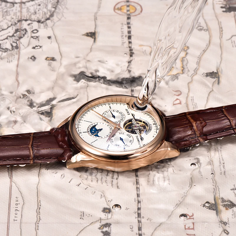 LIGE ريترو ساعات المعصم الميكانيكية للرجال موضة التلقائي توربيون ساعة رجال الأعمال مقاوم للماء ساعة للرجال Montre أوم