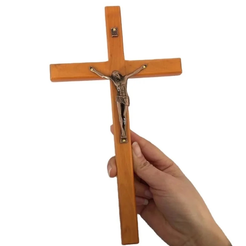 Wood Crucifix Wall Cross Catholic Jesus Christian Wall Hanging Cross Prayer Ornaments Religious Gift Church Decoration 87HA