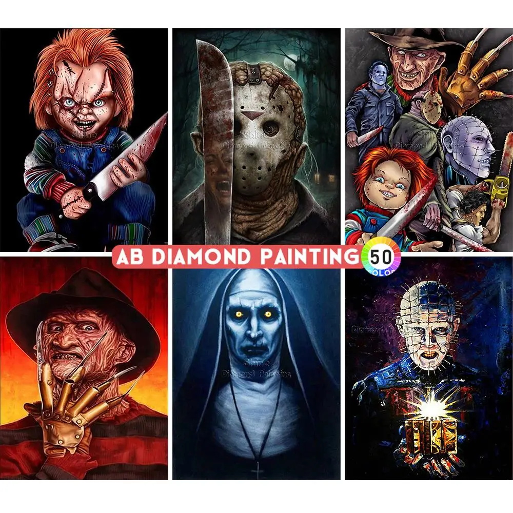 Diamond Painting 5D AB 50 Colors Horror Movie Clown Nun Mosaic Rhinestone Art Cross Stitch Embroidery Kit DIY Craft Home Decor