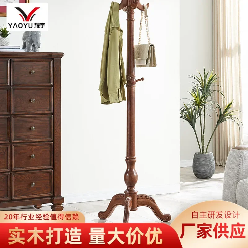 Floor to Ceiling Vertical Solid Wood Coat Rack Household Bedroom Clothes Hanger Multi Functional Simple Storage Stand for