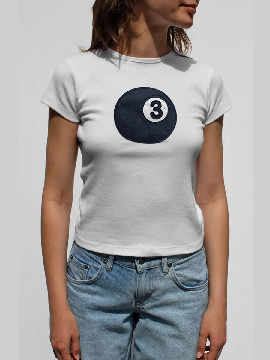 Women's Summer Casual Short Tops Short Sleeve Round Neck Baseball Print T-shirt