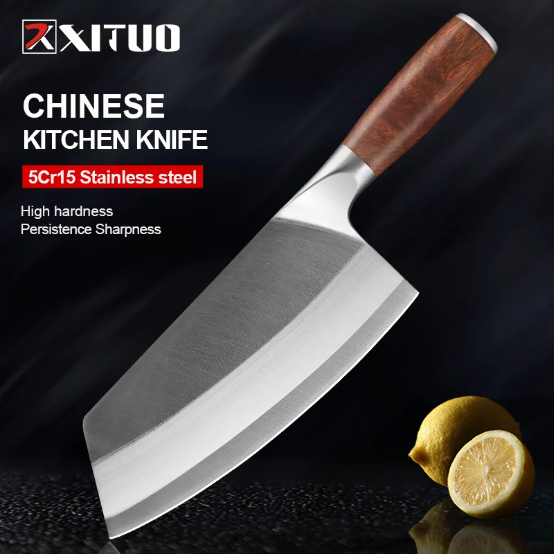 XITUO 5CR15 Stainless Steel Meat Cleaver Chopping Butcher Knife Cutter High Carbon Nakiri kiritsuke Slicing knife for Kitchen