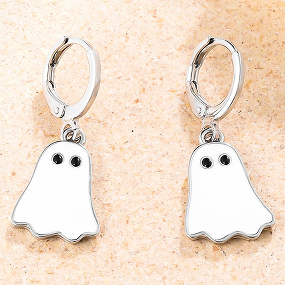 Catuni Cute Halloween Ghost Hoop Earrings Enamel Exquisite Drop Earring Jewelry Accessories Gift for Women Girls