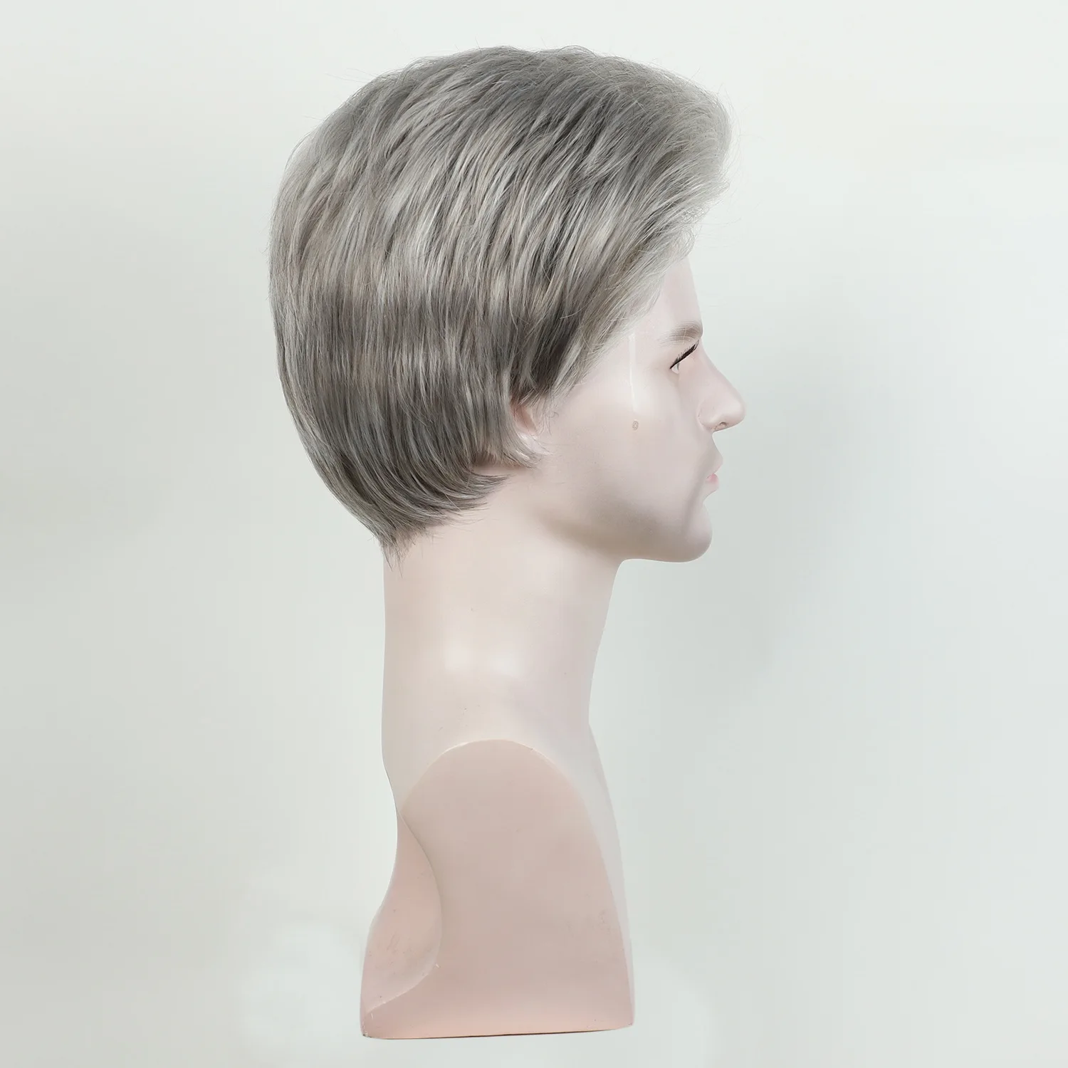 الرجال قصيرة رمادي شعر مستعار بيروكات صناعية للرجال عابث قطع رقيق لينة شعر مستعار مجعد الذكور ألياف مقاومة للحرارة تأثيري الطرف #4