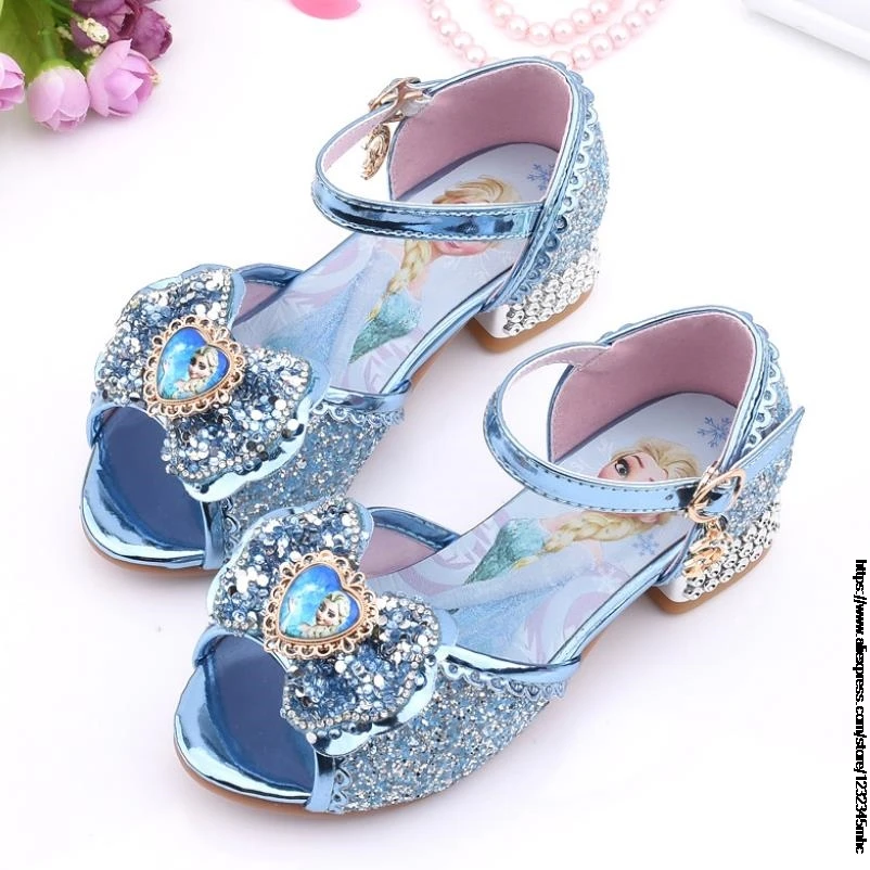 Girls Sandals Summer 2021 New Children\'s Princess Shoes Little Girls High-heeled Bow-knot Crystal Sandals Party Dress Wedding