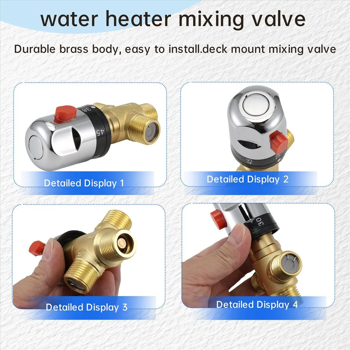 (。_。) Thermostatic Mixing Valve Solid Brass G1/2 for Shower System Water Temperature Control Pipe Basin Thermostat Control