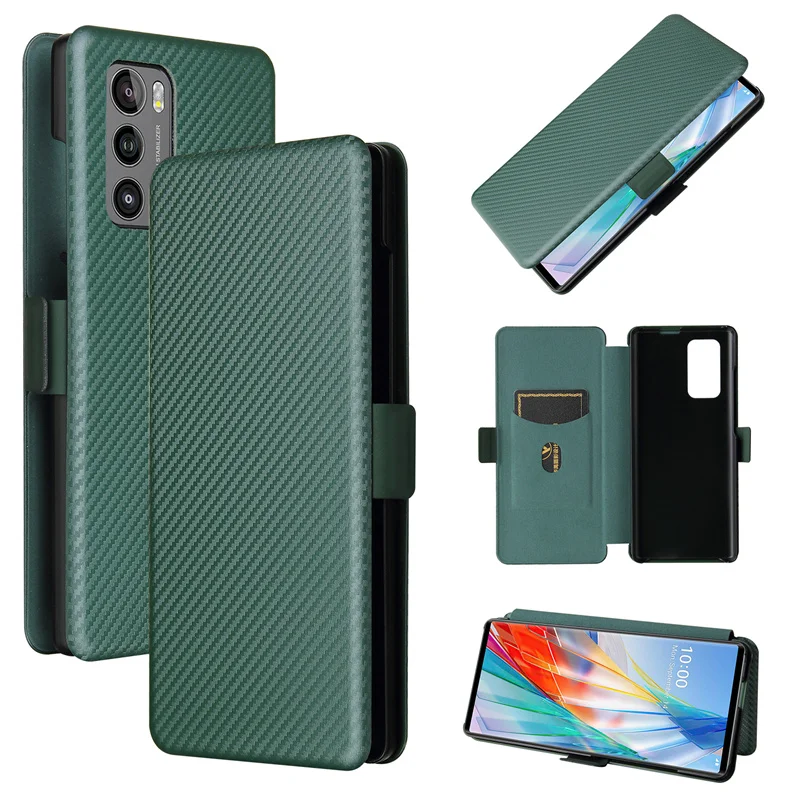 For LG Wing Case Carbon Fiber Flip Leather Case for LG Wing