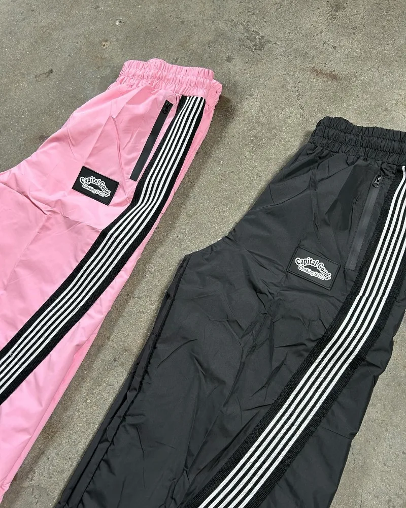 Pantalones Harajuku con bolsillo y cremallera para hombre, pantalón de nueve puntos, elástico a rayas, informal, personalidad, Hip Hop, holgado, deportivo, pierna ancha