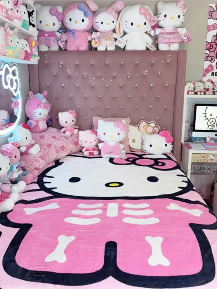 

Sanrio New Kawaii Hello Kitty Shape Flannel Cozy Soft Blanket for Warm In Winter or Bedroom Decor Christmas Gift Birthday Gift