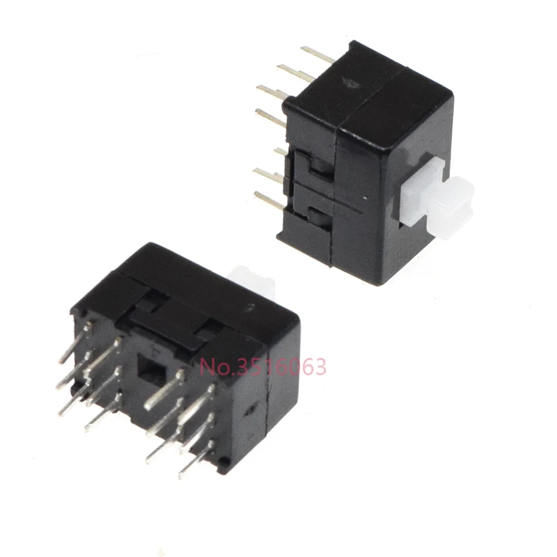 10Pcs DC30V/0.1A Multifunctional Mini Switch Double Row 12 pins self-locking 8.5x8.5x13mm Square Head Black Dual Control Button