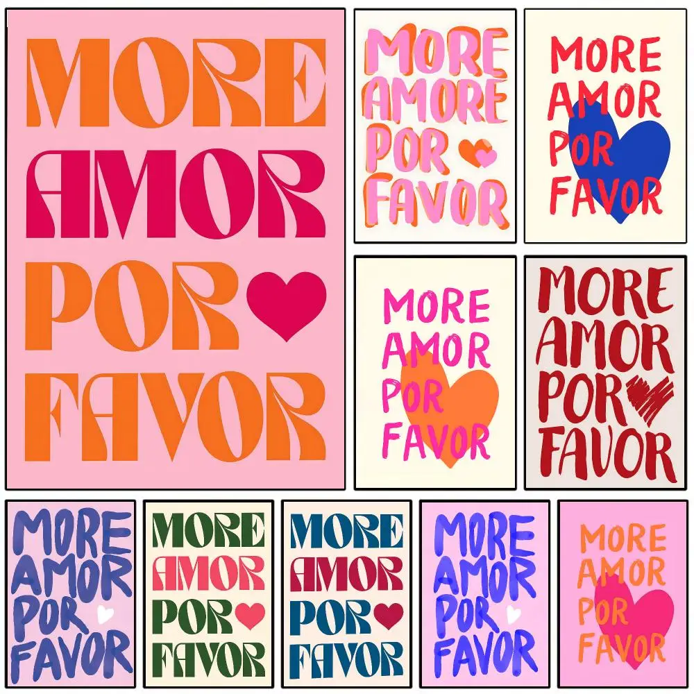 More Amor Por Favor Poster Self-adhesive Art Waterproof Paper Sticker Coffee House Wall Decor