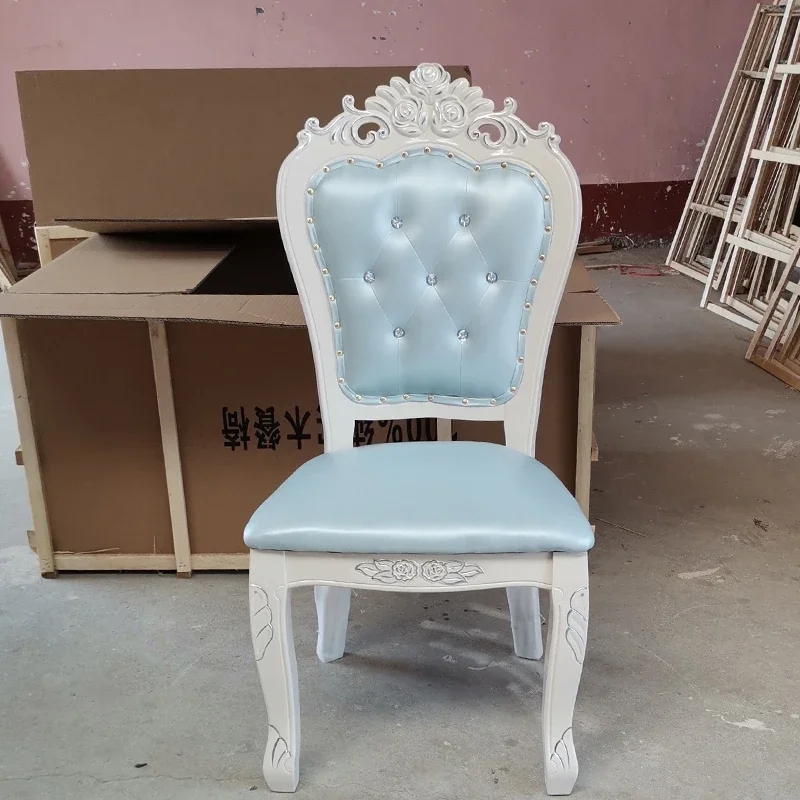 European soft bag ivory white dining chair modern simple solid wood modern fabric hotel manicure backrest single
