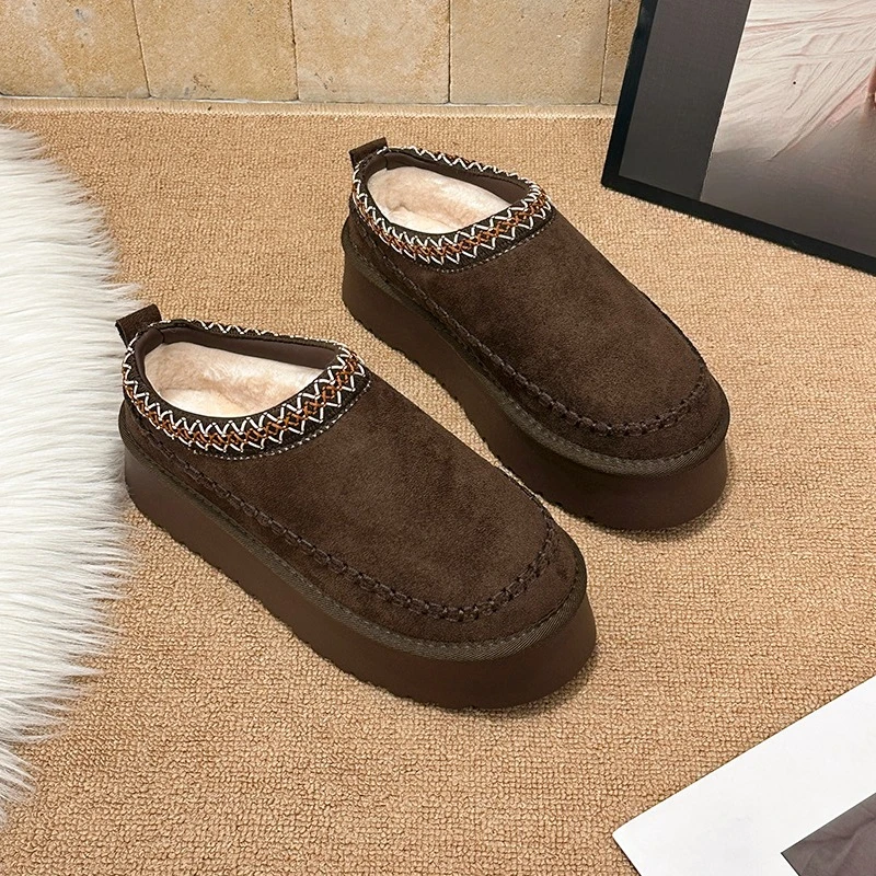 

Новые зимние ботинки без шнуровки, теплая нескользящая хлопковая обувь на платформе с круглым носком и подошвой