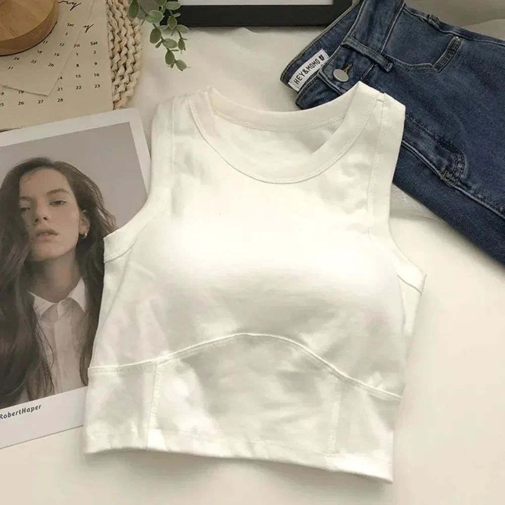 Casual Breathable Bra Vest Black White U-shaped Top Crop Top Bra with Pad Bra Sleeveless Top Women