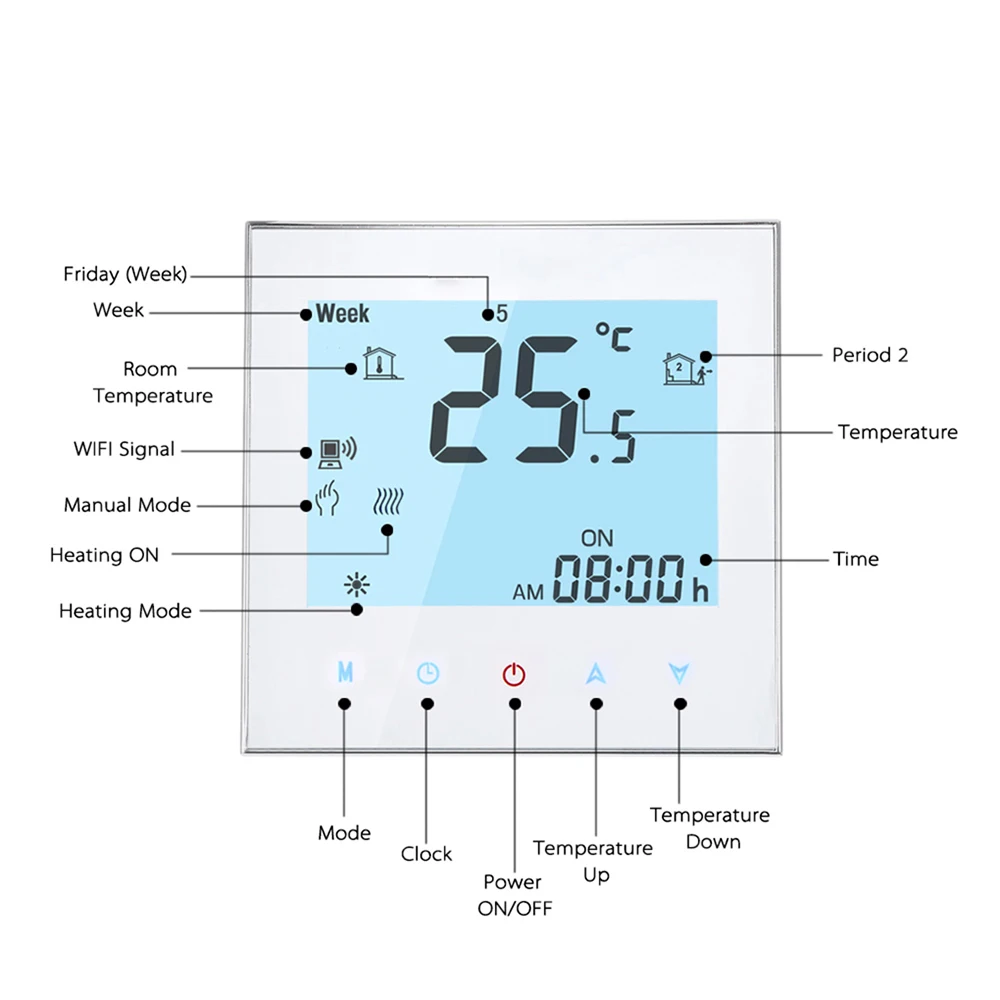 Qiumi Smart WiFi Water Heating / Electric Heating/ Boiler Heating Floor Thermostat Programmable Temperature Touch Controller