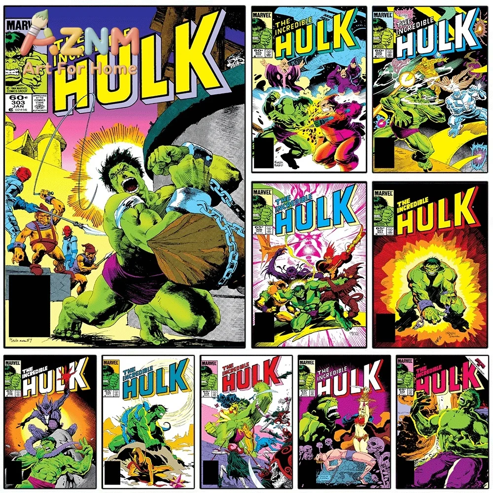 AZNM The Incredible Hulk Chained Vintage Comic Collage Canvas Wall Art Unframed Print, Superhero Poster for Bedroom Living Roo