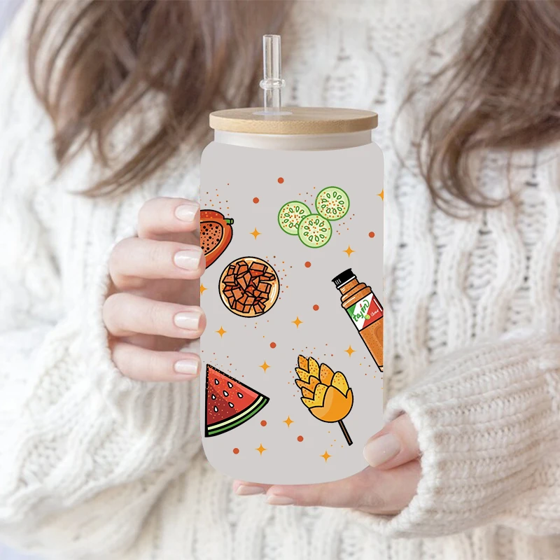 3D UV DTF Transfers Stickers, 16oz, Cup Wraps, Food Printed for DIY Glass, Ceramic, Metal, Leather, Etc D7283