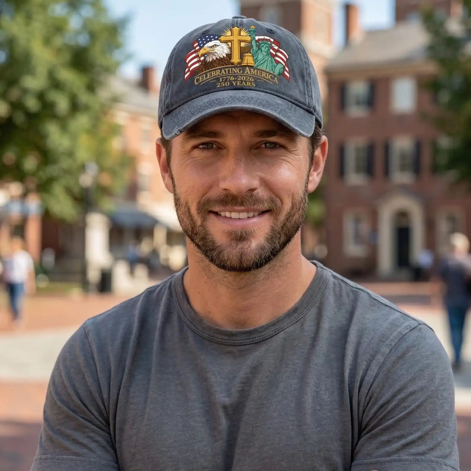 250 Anniversary USA Hat – United States 250th Anniversary Adjustable Patriotic Baseball Cap, Vintage Washed Denim Baseball Cap