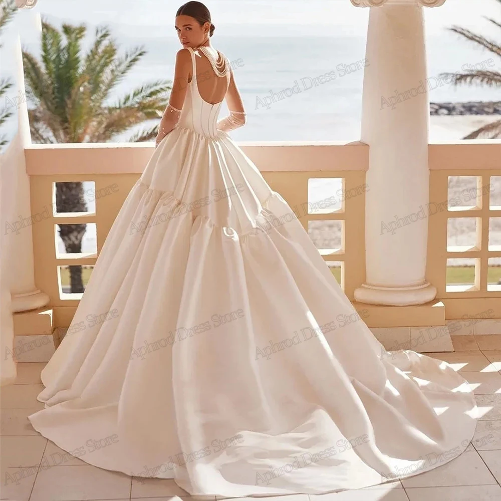 Simple Satin Wedding Dresses A-Line Bridal Gowns Backless Elegant Robes For Formal Party Graceful Vestidos De Novia Customized