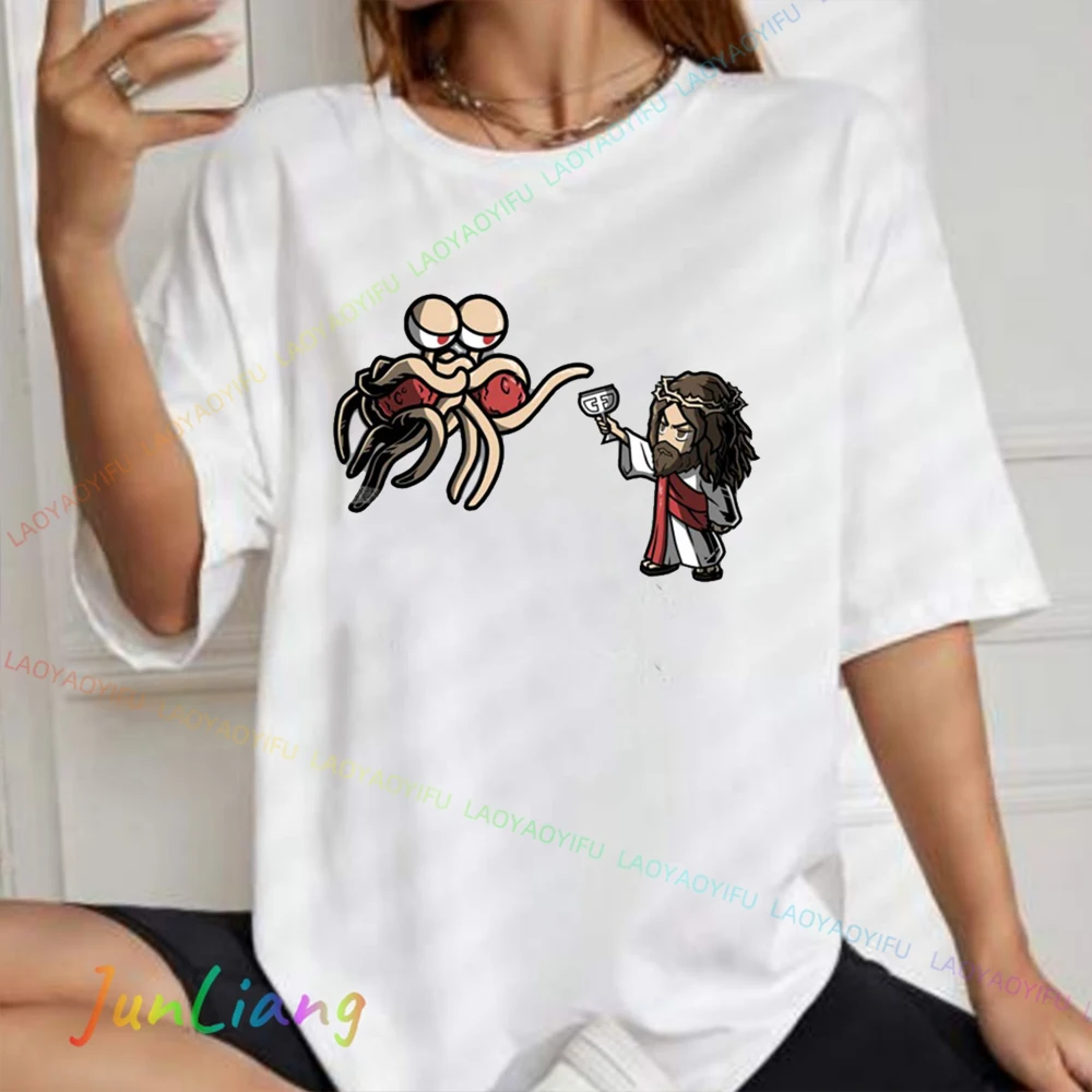 

Одежда Flying Spaghetti Monsterism FSM и Jesus, забавная футболка в подарок, 100% хлопок, мужская и женская одежда Y2k, мужские рубашки Harajuku