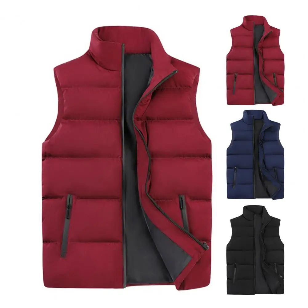 

Male Vest Men's Full Zipper Winter Vest with Thermal Jacket Stand Collar Thicken Waistcoat with Zipper Pockets Male for Weather