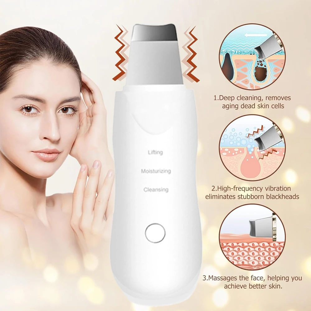 Épurateur de peau électrique à ultrasons, spatule vibrante pour le visage, dissolvant de points noirs, Lifting du visage, nettoyage, soins de la peau à ultrasons