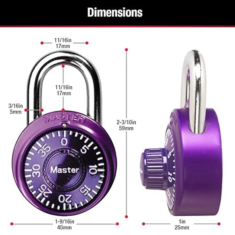 Candado Master Lock, candado de combinación de Mini Dial, 1-9/16 pulgadas Candado antirrobo con contraseña para armario, candado ancho para dormitorio y gimnasio