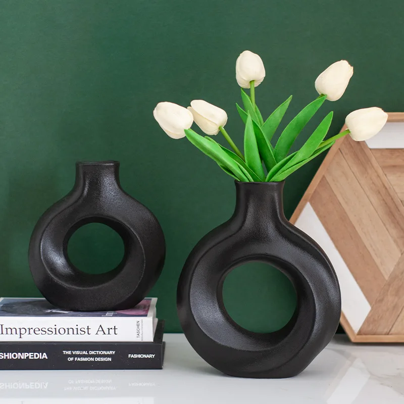 

Ceramic Vase Decoration Nordic Circle Vases Creative Light Luxury Home Decor White Flower Pot Exquisite Decoration Living Room