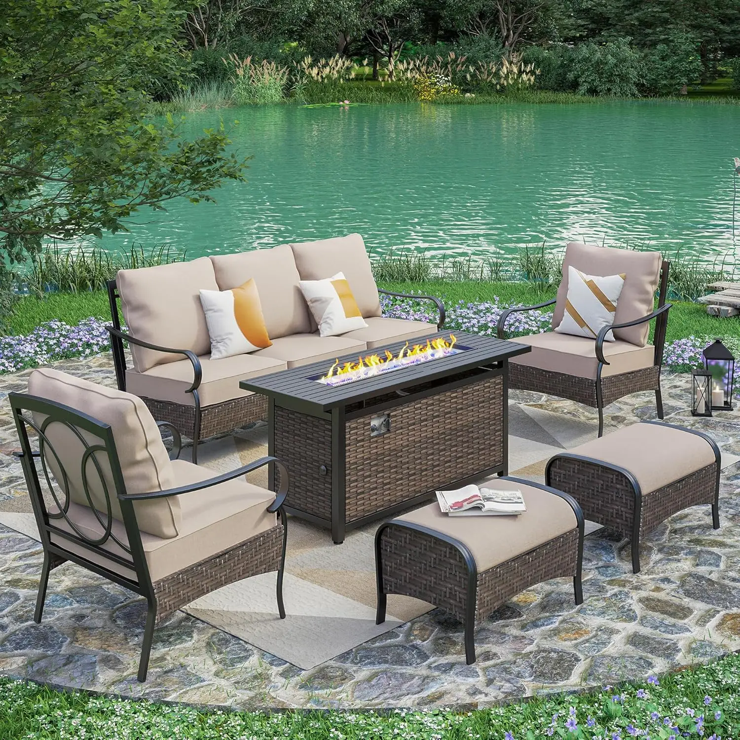 Wicker & Metal Patio Furniture Set with 56