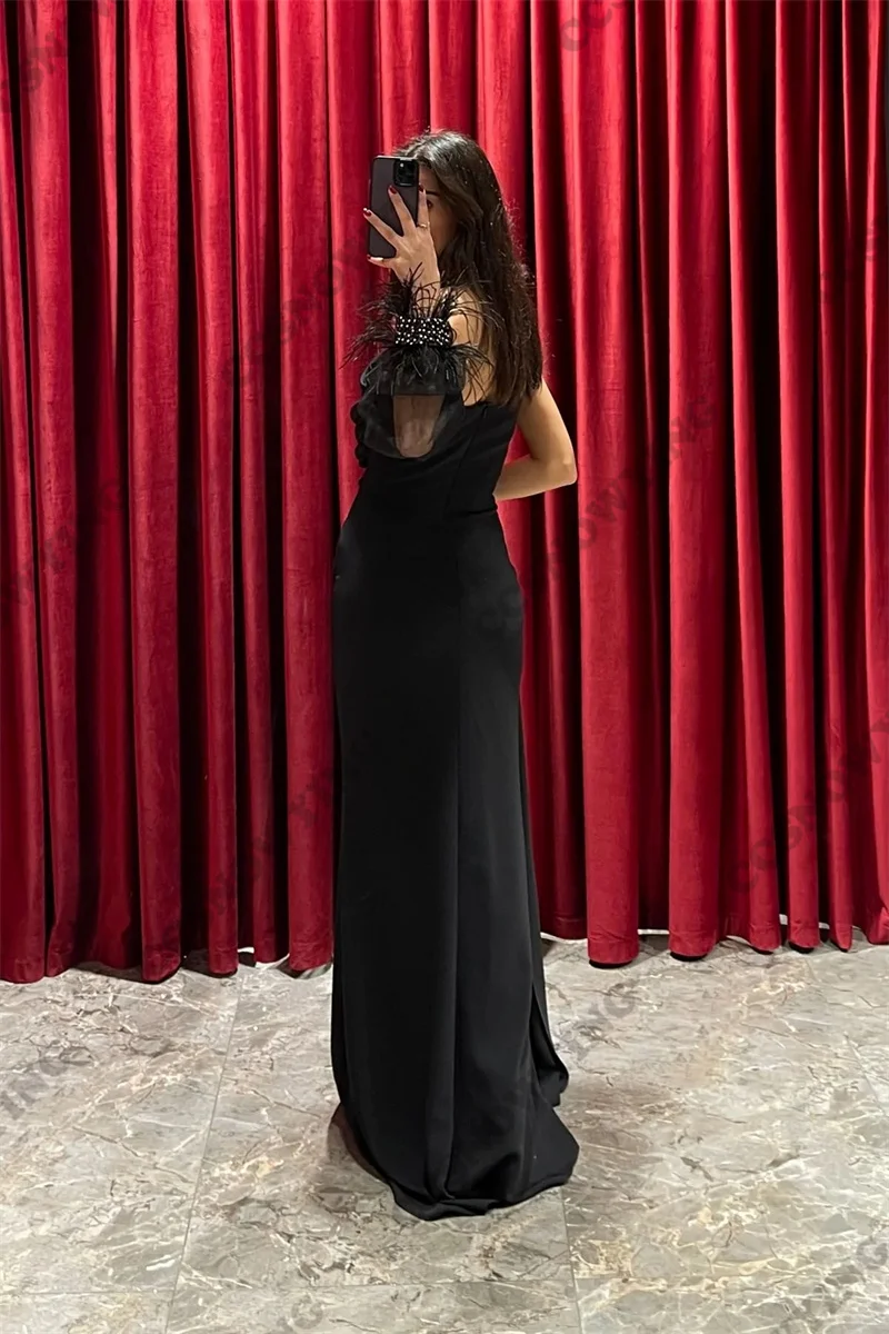 Vestidos de noite de chiffon preto para mulheres, manga comprida, vestido sereia com um ombro, fora do ombro, festa formal