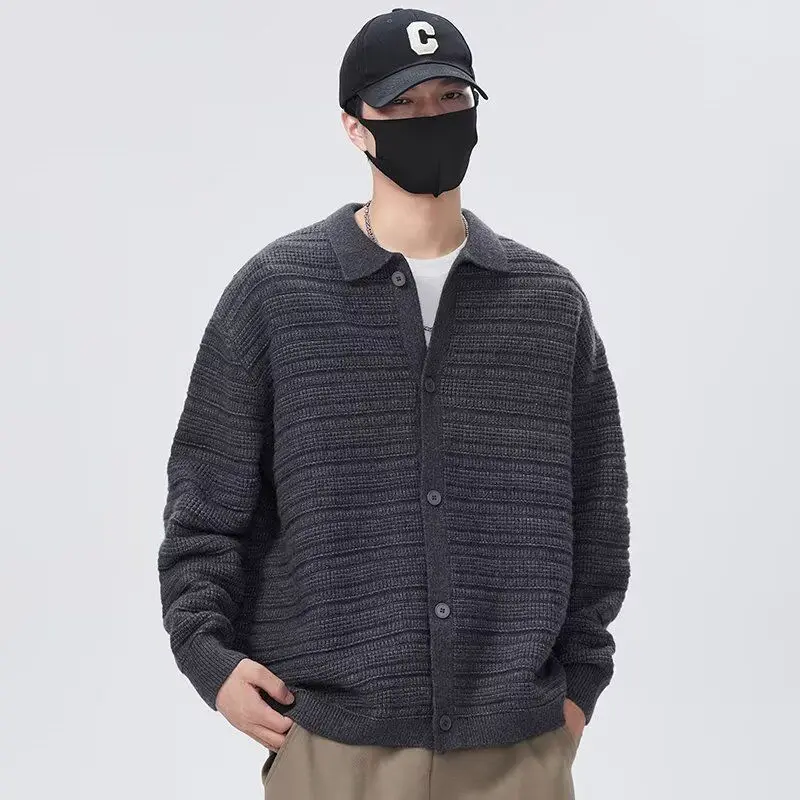 

Мужской вязаный свитер свободного покроя в полоску в стиле ретро, кардиган, повседневная верхняя одежда для пар, черный с открытой передней частью, длинный свек, осенний...