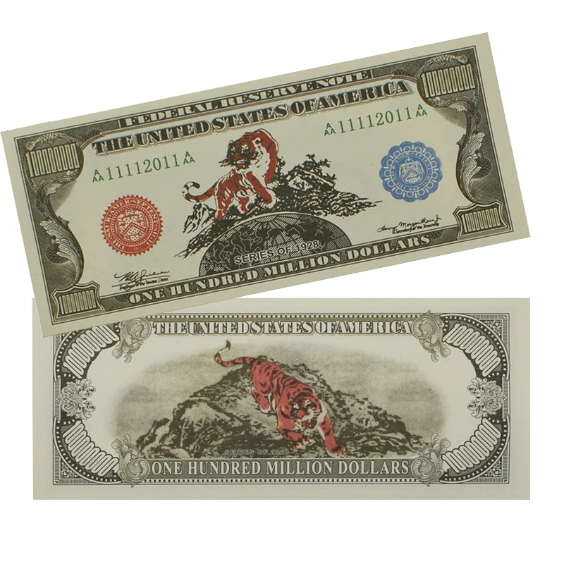 American 100 Million Dollars Old Money Paper USA 1928 Tigers Dashing Down A Mountain Banknotes Collection Gifts