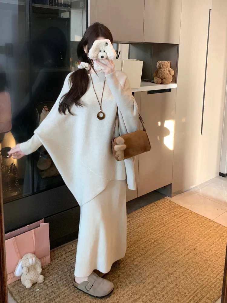 

Batwing Sleeve Knitted Sweater Mid-Length Skirt Women's Fashion Set Summer 2026 New Style Loose Fit Comfortable Ensemble
