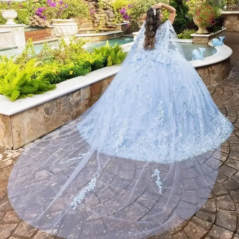 ANGELSBRIDEP-Robe Quinceanera mexicaine bleu ciel, paillettes, dentelle appliquée, perles, ThydrCorset, Sweet 16, 15 ans, personnalisée