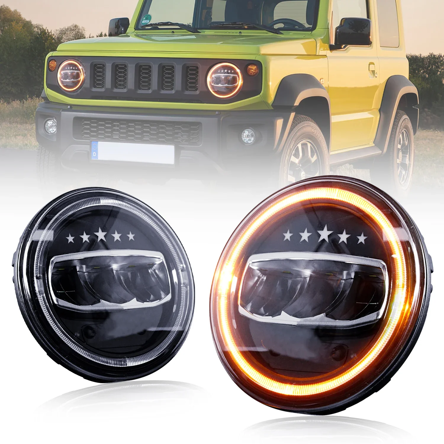 

Светодиодная фара для Wrangler 7 "80 Вт, круглая с Halo DRL, дальний ближний свет для Wrangler JK TJ LJ с адаптером H4 H13 - 2 упаковки Blue Star