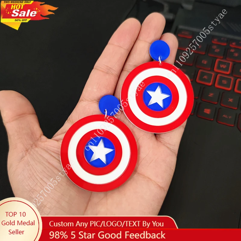 

Captain America's Shield Acrylic Clip-on Earrings for Women Round Movie Large Big Drop Earrings Fashion Star Cosplay Accessories