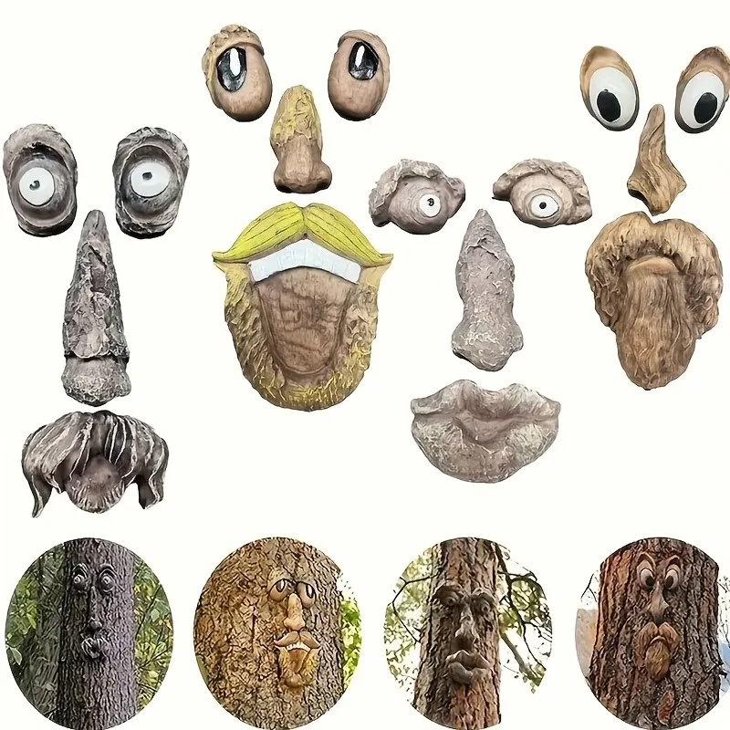 Fun Bark Face Resin Craft Ornament,Outdoor Courtyard Art Sculpture, Halloween Garden Creative Prop Decor,Friend Surprise Gift
