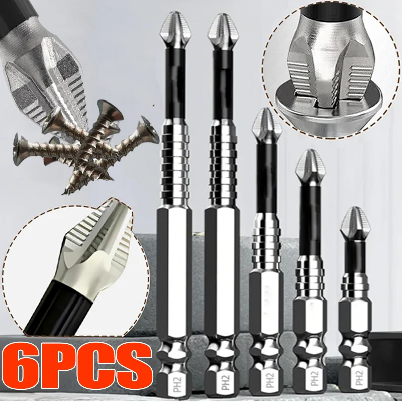 Magnetic Screwdriver Bit Alloy Steel Anti-Slip Imapct Drill Bits PH2 Hex Shank High Hardness Screwdriver Drill Bits Set Tools